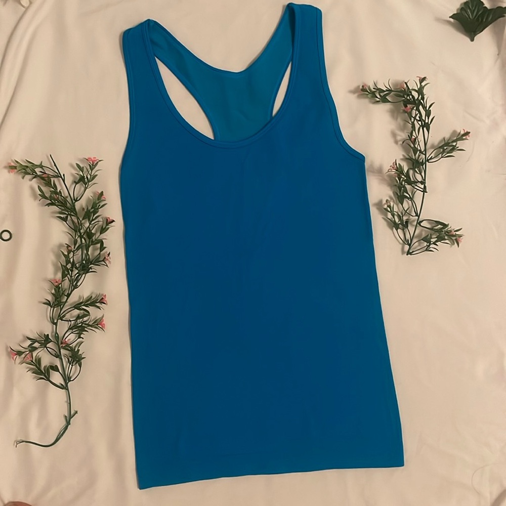 2/$20 Blue Ribbed Racerback Fitted Workout Activewear Tank Top Medium